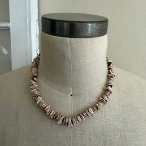 Hawaiian Shell Puka Shell Necklace Tan White Pink Coastal Women's Beach
